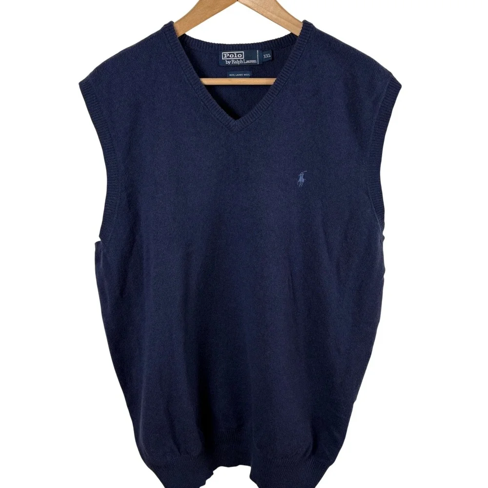 Polo Ralph Lauren Sweater Vest XXL Blue 100% Wool Preppy Academia Grandpa Luxury